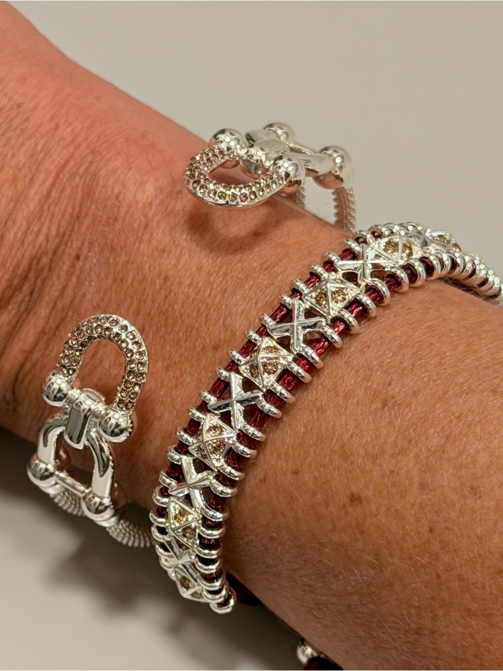 Bomb Party NWOT! Silver and Red Crystal-Accented Women's Bracelets